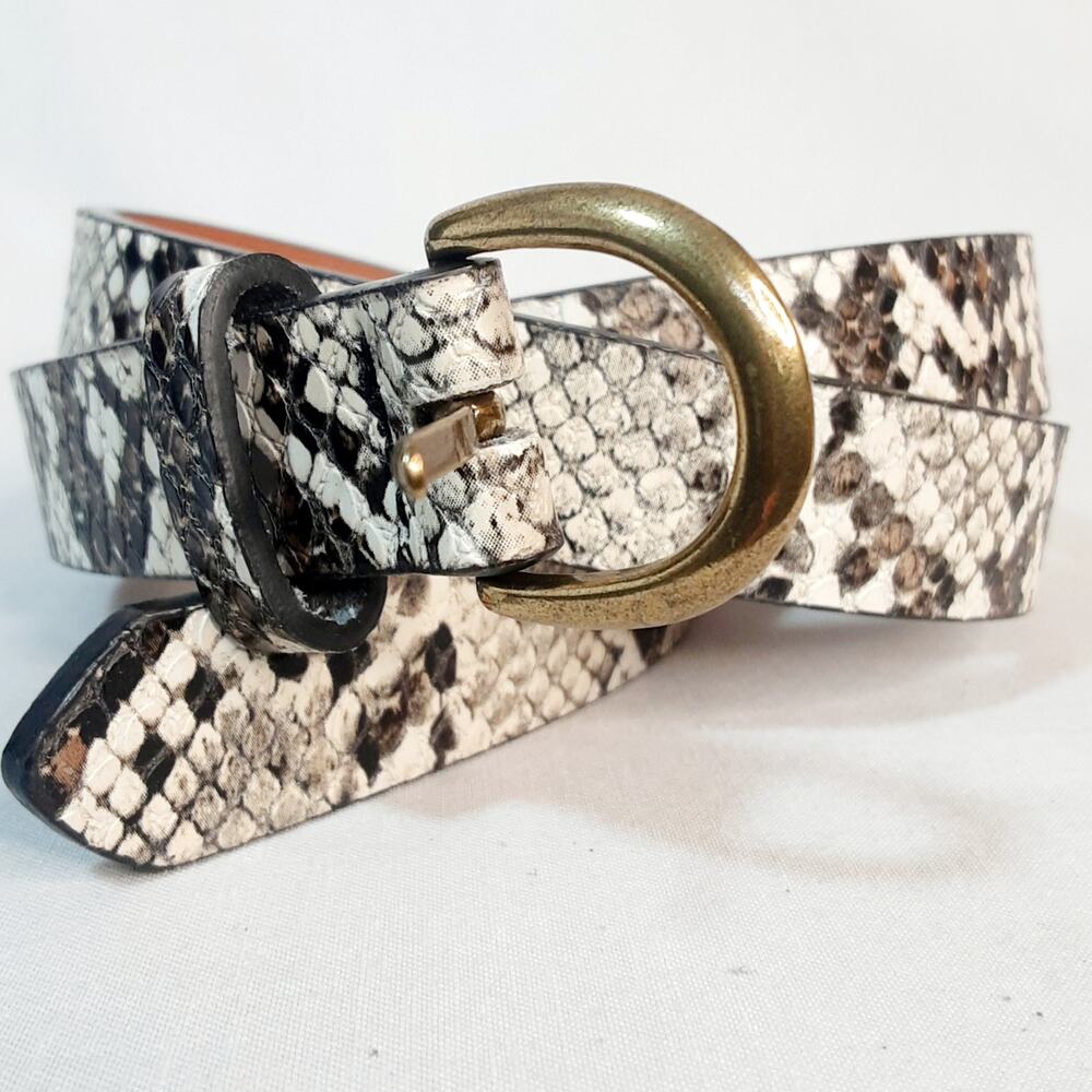💎American Eagle Brown Cream Snake Print Belt Medium Genuine And Faux Cow Leather